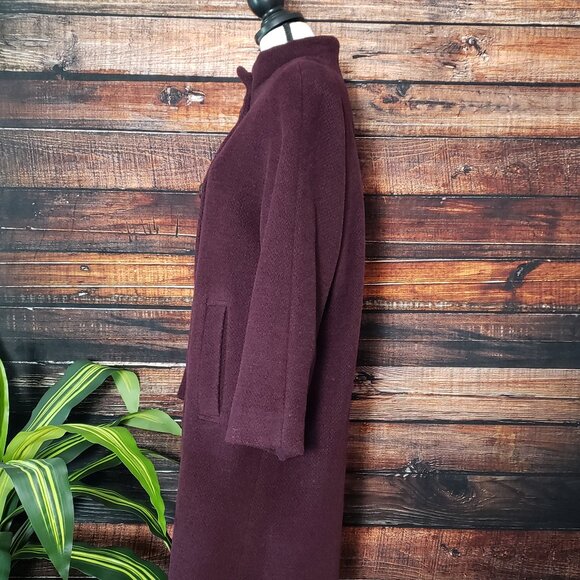 Jones New York Womens 10 Soft Alpaca Wool Blend Long Coat Jacket Lined Wine - Picture 4 of 11